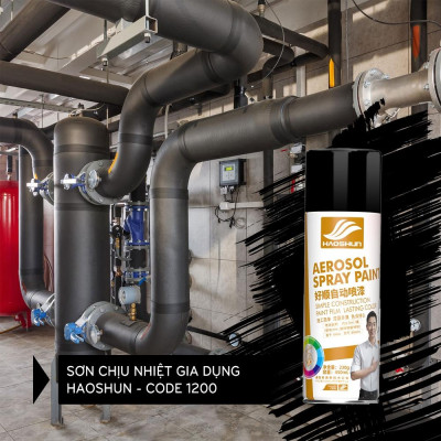 Sơn chịu nhiệt HaoShun Mattee Black mã 1200 đen nhám chống cháy cho pô