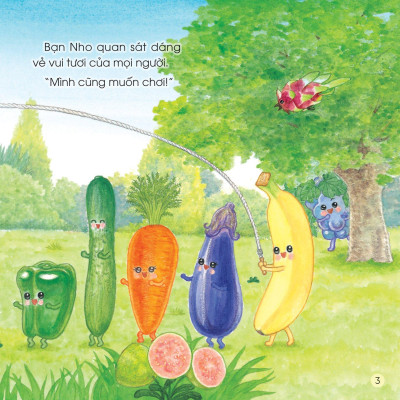 Sách Ehon - Sức Mạnh Của Những Người Bạn Trái Cây - Có Bạn Nho, Không Lo Bão Cát