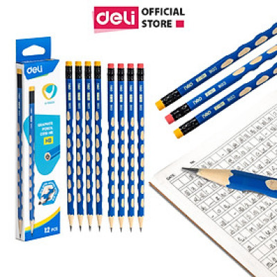 Bút chì lục giác có tẩy Deli - Bút chì gỗ - Phù hợp cho học sinh viên văn phòng ghi chú tập viết vẽ phác thảo - Loại 2B/HB - 12 chiếc/hộp - EC016