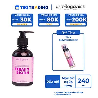 Dầu gội MILAGANICS - Keratin & Biotin, mọc tóc nhanh, ngừa rụng, hiệu quả sau 2 tuần - 240ml