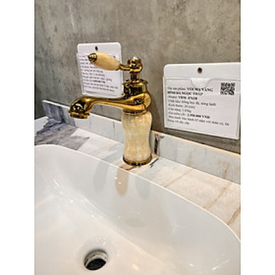 Vòi rửa mặt nóng lạnh mạ vàng bọc đá ngọc thân thấp GR8762B (Sang trọng, quý phái)