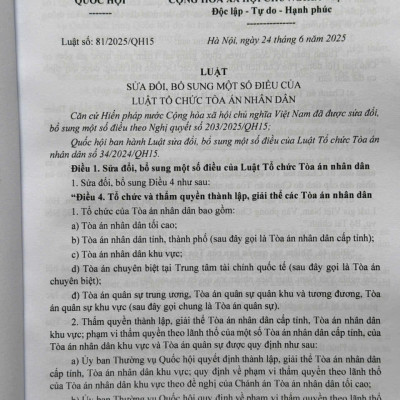 Sách Luật Tổ Chức Tòa Án Nhân Dân, Viện Kiểm Sát Nhân Dân sửa đổi, bổ sung năm 2025 (V2612T)