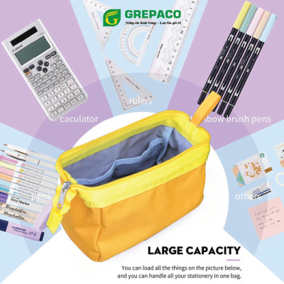 Hộp Đựng Bút Viết Đa Năng Grepaco Bằng Vải Bố Canvas Tote Đẹp Nhiều Ngăn Dạng Túi Đựng Dụng Cụ Đồ Dùng Học Tập, Phụ Kiện Học Sinh, Sinh Viên, Đồ Cá Nhân Văn Phòng – Hàng Chính Hãng