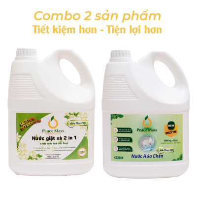 Combo Sản Phẩm Gốc Thực Vật  Peace NGB3 Mass - Nước Giặt Xả 2 in 1 3.6l + Nước Rửa Chén 3.6 lít (Thuộc nhóm Sản phẩm Lành tính )