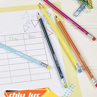 Hộp 12 cây bút chì gỗ STABILO Pencil 160 - Hộp 12 cây thân màu hồng + Gôm tẩy ER198 (PC2160P/12-HB+)