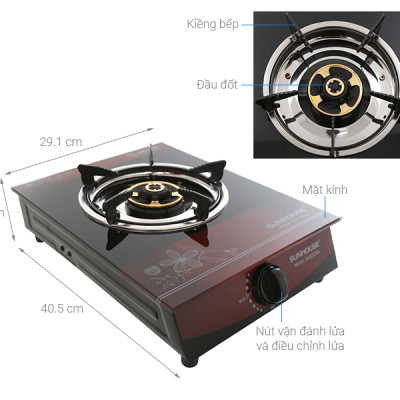 Bếp Gas Dương Đơn Mặt Kính Sunhouse SHB212KG - Hàng chính hãng