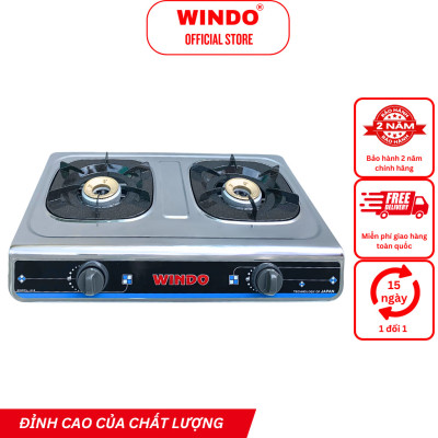 Bếp Gas Đôi WINDO - 618 Điếu Gang Đơn Mặt Inox -Bếp gas đôi 6 tấc điếu gang - Tiết kiệm gas- Hàng chính hãng