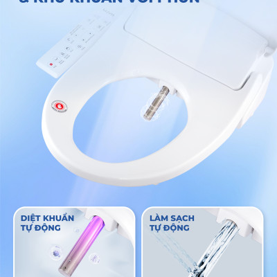 Nắp Bồn Cầu Điện Tử LUVA Bidet LB625 Điều Khiển Cảm Ứng Tiếng Việt, Đổi Lỗi 100 Ngày, Sấy Khô, Chống Nước IPX5, Sấy Vành Ngồi, Chế Độ Rửa Trẻ Em