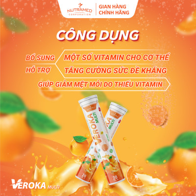 Viên sủi Veroka Multi cung cấp 12 vitamin hỗ trợ bổ sung năng lượng tăng cường sức đề kháng (20 viên) - Nutramed