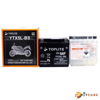 Bình Ắc Quy 12V Xe Máy Toplite YTX5L-BS 12V 5.2Ah Chính Hãng Bảo Hành 6 Tháng