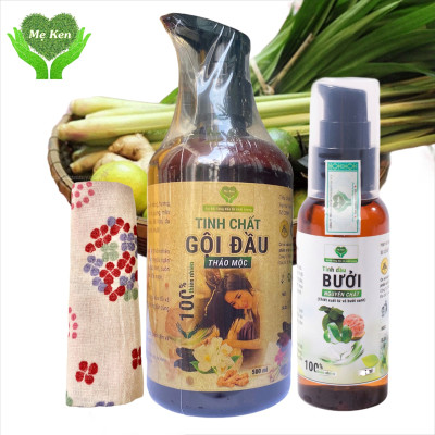 Combo Dầu Gội Thảo Mộc MẸ KEN 500ml & Tinh Dầu Bưởi Nguyên Chất MẸ KEN 100ml kích thích mọc tóc, ngăn ngừa gãy rụng, giảm nấm ngứa - tặng kèm 1 khăn tắm