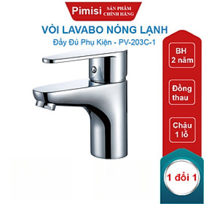 Vòi Lavabo Nóng Lạnh Pimisi PV-203C-1, Dùng Cho Chậu Rửa Mặt 1 Lỗ Ở Phòng Tắm - Điều Chỉnh Bằng Gật Gù | Chính Hãng