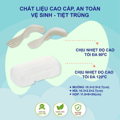 Bộ muỗng nĩa cong RICHELL TLI cho bé tự xúc có hộp đựng  | Baby