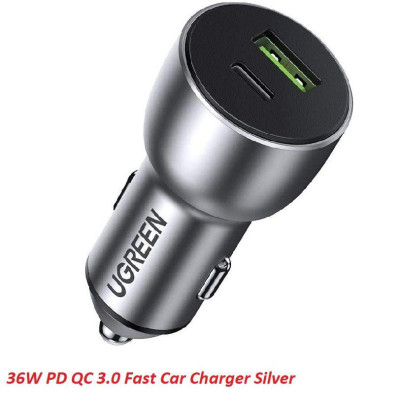 Ugreen UG60980CD213TK 36W sạc xe PD QC3.0 cổng USB A và Type C màu bạc chuẩn quick charge 3 - HÀNG CHÍNH HÃNG