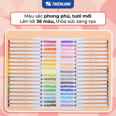 Bút Lông Màu Thiên Long Fiber Pen Washable SWM-C006 - 36 Màu- Viết Được Nét Mảnh Nét To- Mực rửa được
