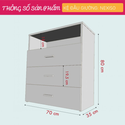 Kệ Gỗ Đầu Giường Phong Cách Hiện Đại SMLIFE Nexiso