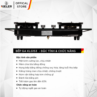 Bếp gas mặt kính cường lực KIELER KL-G153 tiết kiệm gas, công suất mạnh 5200W, mặt bếp chịu nhiệt tốt - Hàng chính hãng