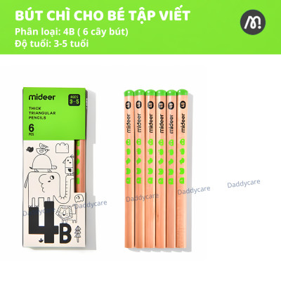 Bộ bút Chì 2B 4B 6B hộp 6 bút chì Mideer Thick Triangular Pencils, Đồ dùng học tập