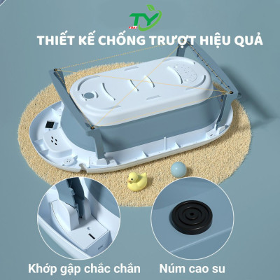 Bồn tắm FTAKY cỡ lớn gấp gọn, có nhiệt kế, cho trẻ kèm phao tắm lớn chất liệu cao cấp, có nút thoát nước (màu ngẫu nhiên)