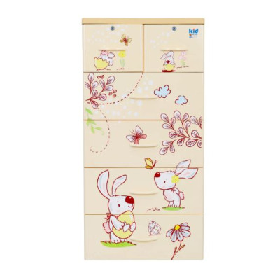 Tủ nhựa 5 tầng Qui Phúc KID màu hột gà mẫu Con Thỏ KT 600 x 470 x 1300 mm _ Juno Sofa hàng lắp sẵn