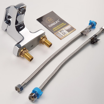 Vòi Lavabo nóng lạnh 2 chân Đồng mạ Chrome Eurolife EL-DAISY 03 (Trắng bạc)