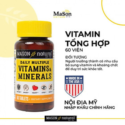 Viên uống Bổ sung vitamin tổng hợp cho cơ thể Mason Natural Daily Multiple Vitamins With Minerals –  lọ 60 viên