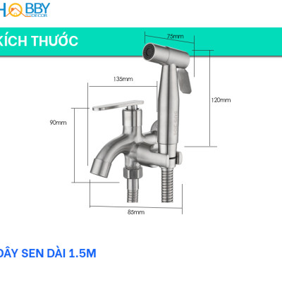 Bộ củ sen và vòi xịt rửa đa năng inox 304 Hobby home decor GXT dây 1.5m