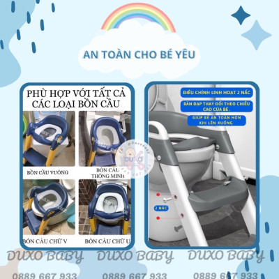 Nắp thu nhỏ bồn cầu cho bé, thang bô vệ sinh cho bé, bồn cầu cho bé, có thang và tay vịn chắc chắn, gấp mở gọn gàng Hàng Chính Hãng