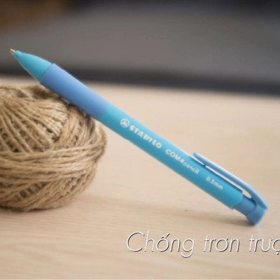 Hộp bút chì bấm STABILO COM4pencil - Hộp 10 bút chì nét 0.7mm màu hồng + Tuýp 24 ruột 0.7 + Gôm tẩy ER196E (MP6637/10R+-PK)