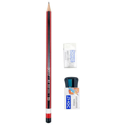 Hộp 12 Bút Chì Gỗ RT A1 Deep Dark + Gôm + Chuốt - DOMS 3414