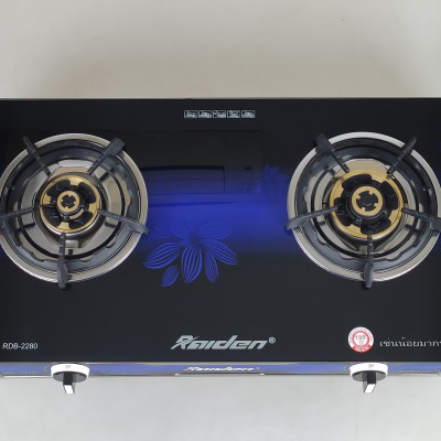 Bếp ga đôi kiếng cường lực Raiden RDB2280, đầu đốt đồng mũ nguyên khối lửa xanh, kiềng gang-Hàng chính hãng