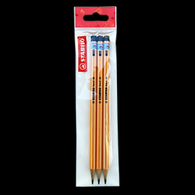 Combo bút chì gỗ STABILO 2B thân sọc trắng - Bộ 6 bút chì thân sọc cam trắng đuôi hồng + Chuốt chì PS4538 + Gôm tẩy ER198 (PC88P-C6S+)