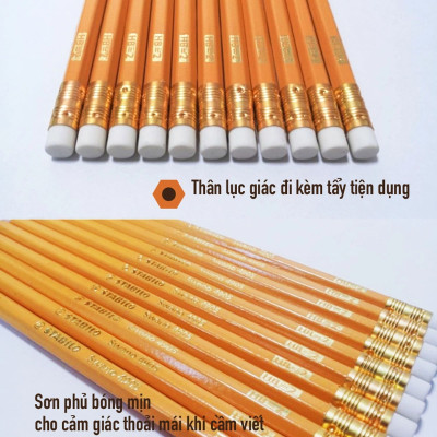 Combo Bút chì gỗ STABILO Schwan/Swano - Bộ 2 bút thân đỏ có đầu gôm (PC4906-C2)