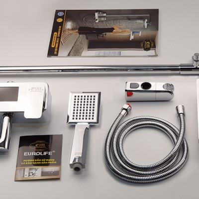 Bộ sen cây tắm đứng nóng lạnh, cảm biến nhiệt độ, màn hình LED Eurolife EL-S907 (Trắng bạc)