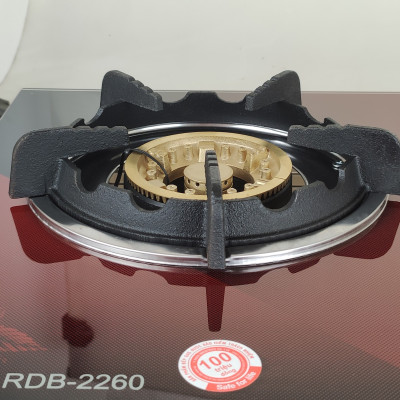 Bếp ga đôi kiếng cường lực Raiden RDB2260, đầu đốt đồng thau nguyên khối phi 100mm-Hàng chính hãng