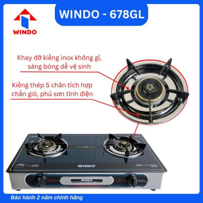 BẾP GAS ĐÔI MẶT KÍNH CAO CẤP WINDO - 678GL -Hàng Chính Hãng
