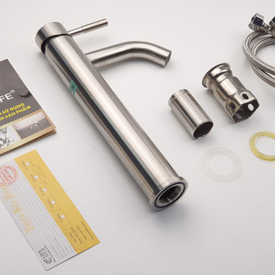 Vòi lavabo điếu nóng lạnh, Inox SUS 304 Eurolife EL-T022 ( Trắng vàng )