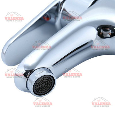 Vòi chậu lavabo nóng lạnh 2 chân Valenza 1402 chất liệu đồng thau mạ crome cho chậu rửa mặt 3 lỗ, chân ốc đồng kèm dây cấp nước inox-Nước chảy mạnh