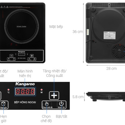 Bếp hồng ngoại đơn Kangaroo KG20IFP1, 2000W - Kính chịu lực - Hàng chính hãng