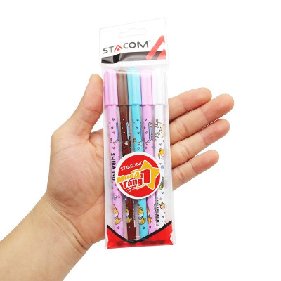 Vỉ 4 Bút Gel Xóa Được Shiba Inu 0.5 mm - Stacom VGP106E-C - Mực Xanh (Tặng Kèm 1 Bút GP106E-A)