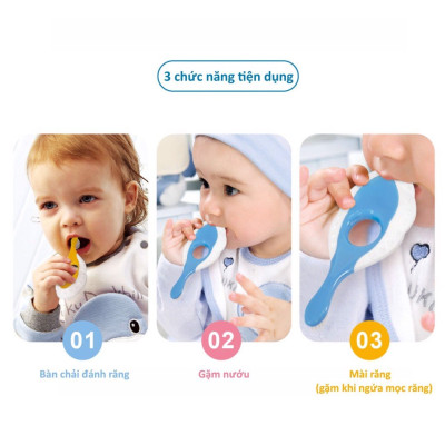 Bàn chải đánh răng cho bé từ 0 đến 3 tuổi, bàn chải siêu mảnh 3 trong 1 KUKU KU1138