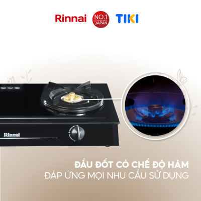 Bếp gas dương Rinnai RV-7Double Glass(L) mặt bếp kính và kiềng bếp men - Hàng chính hãng.