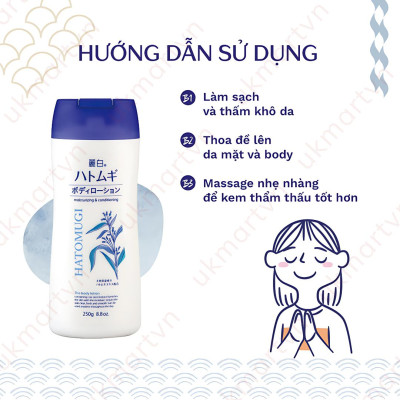 Sữa Dưỡng Thể Hatomugi Chống Nắng Hatomugi SPF31 PA+++ 250g Ban Đêm 250g~400g Body Milk chiết xuất từ hạt ý dĩ duy trì độ ẩm cho da và dưỡng da trắng sáng hiệu quả