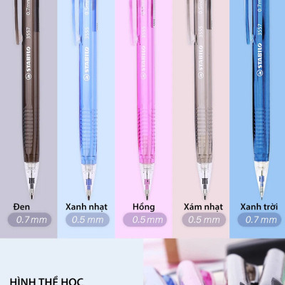 Hộp bút chì bấm STABILO - Hộp 12 bút nét 0.7mm + Tuýp 24 ruột 0.7 + Gôm tẩy ER198 (MP3557/12R+)