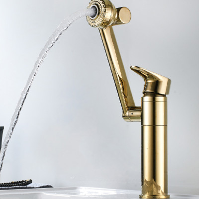 Vòi rửa mặt Lavabo cổ xoay 720 độ đa chiều, củ đồng, thân ngắn mạ vàng, điều chỉnh nhiều chế độ tia nước Minh House