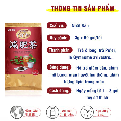 Trà giảm mỡ bụng Genpi Orihiro Nhật Bản hỗ trợ giảm mỡ bắp tay, đùi hiệu quả, chống oxy hoá gói 60 túi lọc JN-ORGEN01
