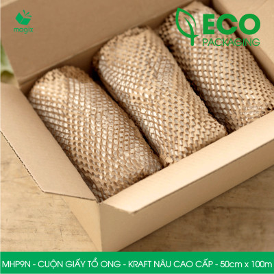 MHP9N - 50cm x 100m - Cuộn giấy tổ ong chống sốc - Kraft nâu Cao Cấp - Giấy gói hàng, gói quà
