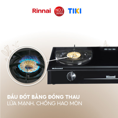 Bếp gas dương Rinnai RV-7Double Glass(L) mặt bếp kính và kiềng bếp men - Hàng chính hãng.