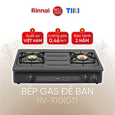 Bếp gas dương Rinnai RV-970(GL) mặt bếp kính và kiềng bếp men - Hàng chính hãng.