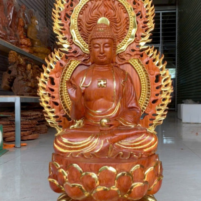 Bộ tượng thất phật được sư bằng gỗ hương đá kt cao 40×20cm +lá chắn hào quang cao tổng 54cm 